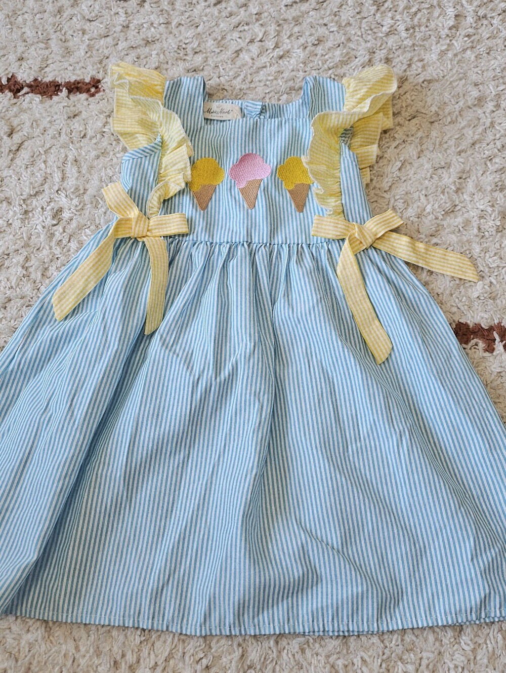 Ice Cream Appliqué Dress Girl 4T with Yellow Ruffle Ties